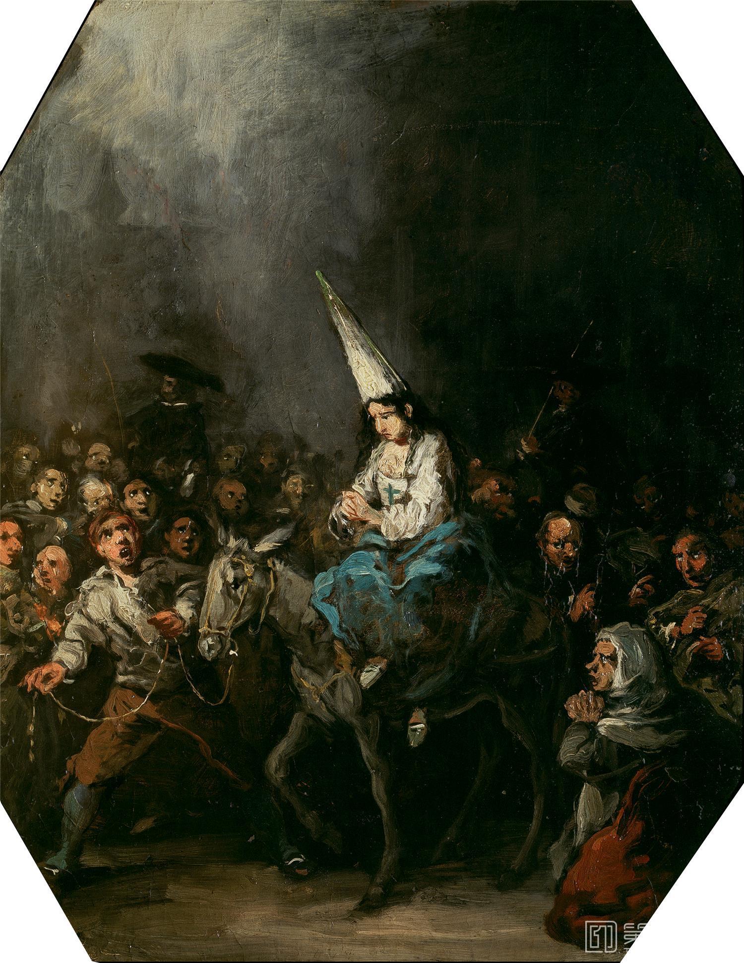 油画-西班牙普拉多美术馆油画藏画-Lucas Velázquez, Eugenio-Condenada por la Inquisición-51cm x 41cm-1565